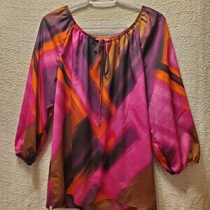 NWOT Sunny Leigh Woman XL Blouse Made n USA Imported Fabric Cheerful Colorful